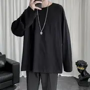 Long-Sleeve Crew Neck Plain T-Shirt Black - 3XL
