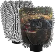 XYMZR Absorbent Microfiber Car Wash Mitt Leopard Sofa Wine, Funny Cute Anime Scratch Free for Cars Cleaning, Home Cleaning Mitts, 2 Pack, 10.24” L x 7.09” W