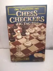Traditions Chess Checkers Tic Tac Toe NIB Sealed Chess Pieces. NIB