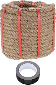 sourcing map Jute Rope 0.7 Inch x 98ft, Heavy Natural Thick Twisted Rope with Black Tape for Crafts Railing Docks Tug of War Swing Nautical Landscaping