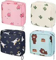 4Pcs Sanitary Pad Holder, Portable Sanitary Napkin Storage Bag Reusable Period Pad Pouch with Zipper First Period Kit for Teen Girls & Women