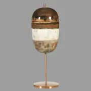 Large Handpainted Earthen wooden Capped Jar/ Copper Footing