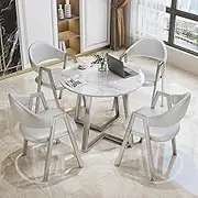 Small Conference Room Negotiation Table Sets, Office Reception Round Table and Lounge Chair Set, Slate Round Table PU/Cotton and Linen Back Chair 5-Piece Set, Coffee Table and Chair Set (Color : 45,