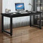 HOLGVE Computer Desk, Small Office Conference Table, Many Size Combined Use Seminar Training Table, Black Metal Frame Meeting Table(Black,47.2x23.6in/120x60cm)