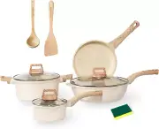 Pots and Pans Set Non Stick, Cookware Sets 10Pcs, Granite Cookware Set, White Ki