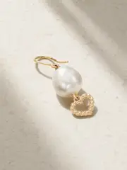 [Alison Lou] Alison Lou - Heart Streamer 14-karat Gold Pearl Single Earring - One size One size Gold