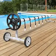ALFORDSON Pool Cover Roller 4.5m Adjustable Swimming Solar Blanket Reel with Attachment Straps/Clips/Hand Crank/Wheels, Heavy Duty Aluminium in Black and Silver
