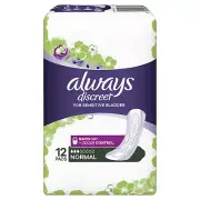 Always Discreet Normal 12 Pads for Bladder Leak and Adult Incontinence