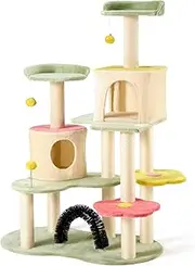 Flower Cat Tree Tower, 59 Inches Cute Cat Tree for Indoor Cats w/Sisal Covered Cat Scratching Posts Stand Cozy Condo, Sturdy Padded Top Perch and Bell Ball Colorful Cat Tree House for Indoor Cats