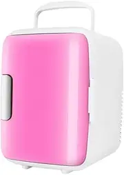 hxoity 4L Mini Fridge for Car Drinks Cooler Portable Cosmetic Refrigerator with Cooling and Warming Function Compact Electric Reefer Cosmetic Low Operating Noise Car Refrigerator DC(Pink)