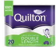 Toilet Paper 20 Rolls Deluxe Quilton 3 Ply Double Length Large Roll Tissue Bulk.