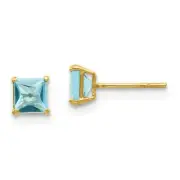 14K Yellow Gold 4mm Square Blue Topaz Stud Earrings Madi K Children's Jewelry