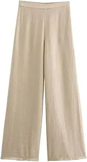 [Zadaos] Woman O-Neck Sleeves Button Hollow Out Sashes Decorate Tops+Elastic Waist Wide Leg Pants Summer Suits