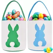 2 Pack Easter Bunny Baskets for Kids - Easter Basket Bags with Handles, Canvas R
