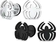 [Bling Jewelry] Silver Tone Black Widow Spider Insect Faux Fake Cheater Illusion Plug Stud Piercing Earrings Surgical Steel 16G Stud Earrings For Men For Women