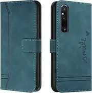 [AAOCLO] Fashion Love Pattern Leather case Compatible with Sony Xperia 1 10 V 10V 1V 2023 Covers Cases Card Slots Wallet flip Cover Lanyard Mobile Accessories (Green,Sony 1 V 2023)
