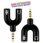 2PCS 3.5mm Stereo Audio Male to 2 Female Headphone/Mic U Splitter Cable Adapter