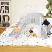 Costway9 in 1 Baby Indoor Playground Slide and Climber Playset for Kids-Grey and White