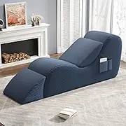 Yoga Chairs for Adults, Ergonomic Chaise Lounge Chair Indoor with Side Pocket, Lumbar Pillow, Ottoman, Yoga Chair Perfect for Stretching, Relaxation, Exercise, Used in Bedroom, Living Room (Blue)