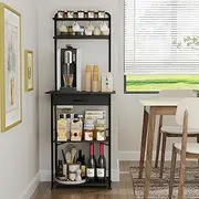 Homsorout Coffee Bar Station - Bakers Rack with Drawer, Microwave Oven Storage Stand, Bakers Rack for Coffee Stand Station, Home Kitchen Organizer, Black