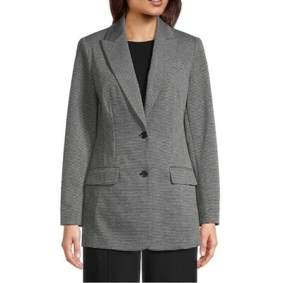 Calvin Klein Womens 14W Black Mini Houndstooth Blazer Jacket Career New