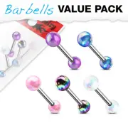 5 Pc Assorted Metallic AB Coating Balls Surgical Steel Barbells Tongue Rings