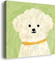Dog Wall Art, Cute Cartoon Puppy Poster, Framed Animal Print Canvas Painting Picture Nursery Decor for Kid's Room,12"X12"