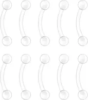 [Besyvvin] Clear Curved Barbell 16G Plastic Eyebrow Lip Septum Rook Piercing Vertical Labret Flexible Retainers 6/8/10/12mm, Plastic