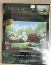Thomas Kinkade Embellished Cross Stitch Kit 50887 Hometown Chapel NOS