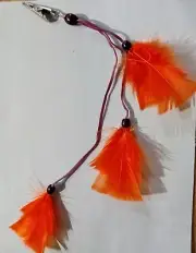 NEW Feathered Roach Clip for hair, car, clothes. Orange Feathers beads 14"