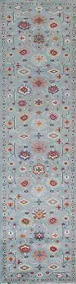 Runner Rug 3x12 ft.Floral Light Blue Oushak Oriental Handmade Entryway Wool Rug