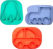 Bentology Silicone Compartment Plates-3 PK Vehicle Set- Gifts for Kids & Parents