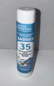 BADGER SPF 35 BROAD SPECTRUM SUN SCREEN STICK WATER RESISTANCE UNSCENTED 0.65 OZ