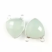 Bezel Gem Links- Sterling Silver-Small Trillion-15mm-Aqua Chalcedony -1pc