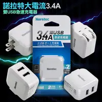 在飛比找PChome24h購物優惠-Noratec 諾拉特 3.4A雙USB大電流 急速充電器 