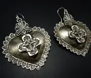 Gregory Segura SOUTHWEST ARTISAN Sterling Silver HEART EARRINGS Santa Fe Cross