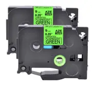 2PK Compatible with Brother P-Touch TZ-D21 Black on Fluo Green 0.35" Label Tape