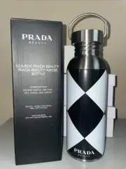 PRADA Water Bottle Black White Diamond Checkered Print Stainless Steel Screw Top