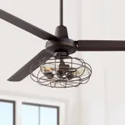 60" Turbina Industrial Indoor Ceiling Fan with LED Light Remote Bronze Open Cage