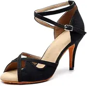[Goettin] Women's Professional Latin Dance Shoes Satin Salsa Ballroom Wedding Dancing 3.3 inch heel height