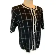 Small Alfred Dunner Women's Short Sleeve New Cardigan Black White New