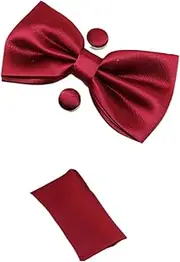 [Zasel] Mens Maroon Matching Bow Tie, Pocket Square & Cuff Links Set