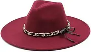 [Hcclijo] 9.5CM Wide Brim Felt Fedora Hat for Women Men Imitation Wool British Style Trilby Formal Jazz Cap