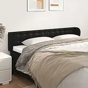 Upholstered Headboard with Ears, Black Faux Leather, Adjustable Height, 203 cm Wide for Bed Frame