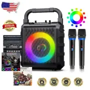 Portable Karaoke Machine with 2 Wireless Microphones & Party Lights, Bluetooth