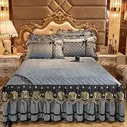 3 Piece Set Ruffled Bedspread Sheet, Ruffle Bedskirt, Bed Skirt King Size Wrap Around, Bed Skirt Full Size, Ruffle Skirt Bedspread Set, with 2 Decorative Pillowcase, Dustproof(O,200x220cm/78 x 87 in)