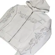 Rhinestone Zip-Up Hoodie White - XL