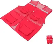 [OSOLADY] Reflective Belt Security Fleece Reflector Gear Safety Shirts for Men Vests Guard Stickers Tape Jackets Straps Pockets Heated Vest for Men Vest for Adult Uniforms Red
