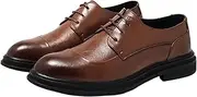 [Generic] Men's Oxford Shoes， Classic Office Business Dress Leather Flats Lace Up Oxfords Comfy Cap Toe Shoes for Mens(Brown,8.5 US)