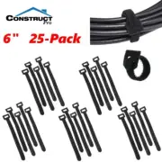 6" Hook and Loop Cable Ties Wire Management TV Cord Black Reusable 25 Pack